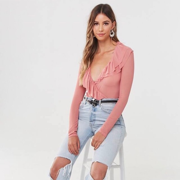 Forever 21 Pink Sheer Mesh Bodysuit - Picture 5 of 7